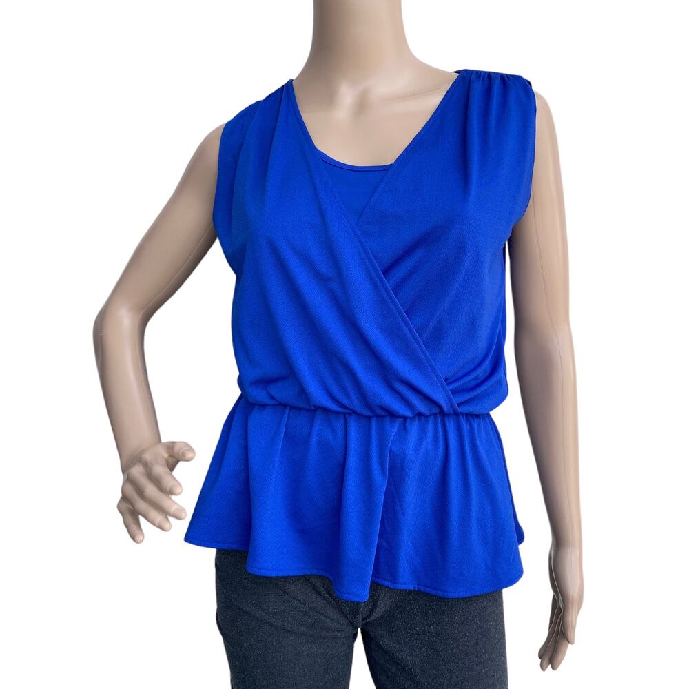 Banana Republic Women Blue Sleeveless Scoop Neck Pullover Peplum Top Size XS